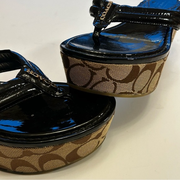 Coach Nella Brown Tan Signature Platform Sandals Size 6.5 - Picture 16 of 16
